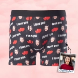 Custom Love Message Boxers - Personalized 'I Love You' Face Boxers - Romantic Gift Boxers for Men - Heart Print Custom Underwear (2)