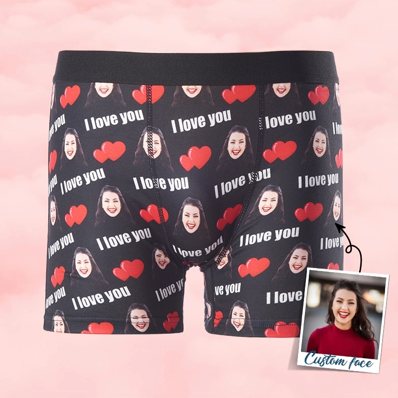 Custom Love Message Boxers - Personalized 'I Love You' Face Boxers - Romantic Gift Boxers for Men - Heart Print Custom Underwear (2)