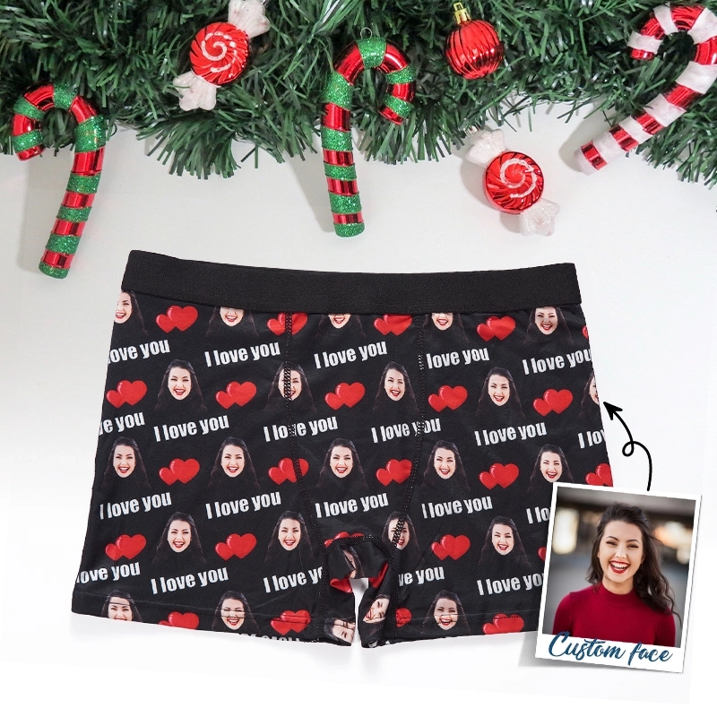 Custom Love Message Boxers - Personalized 'I Love You' Face Boxers - Romantic Gift Boxers for Men - Heart Print Custom Underwear (3)