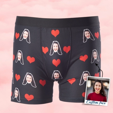 Romantic Custom Face Boxers - Personalized Heart Print Underwear - Valentine’s Day Gift Boxers for Men - Love Theme Boxer Shorts