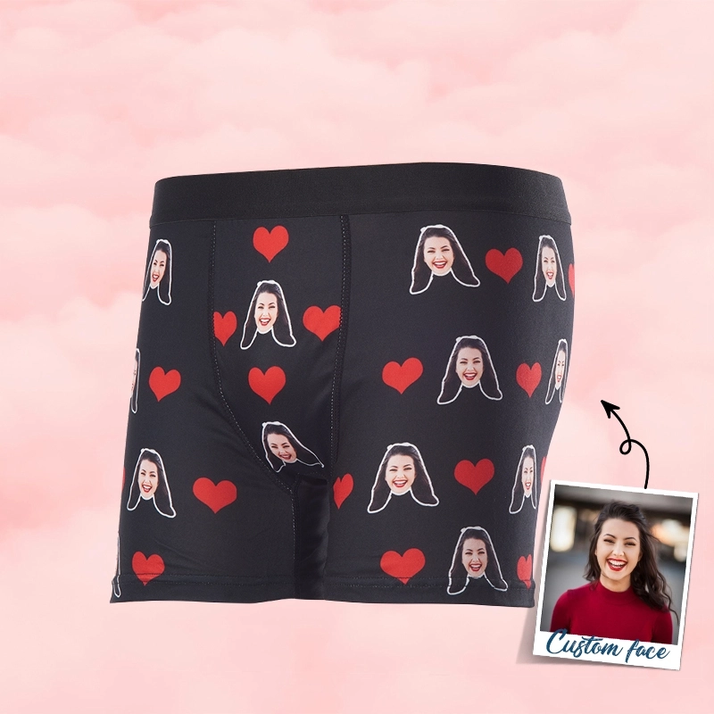 Romantic Custom Face Boxers - Personalized Heart Print Underwear - Valentine’s Day Gift Boxers for Men - Love Theme Boxer Shorts (2) Romantic Custom Face Boxers - Personalized Heart Print Underwear - Valentine’s Day Gift Boxers for Men - Love Theme Boxer Shorts (2)