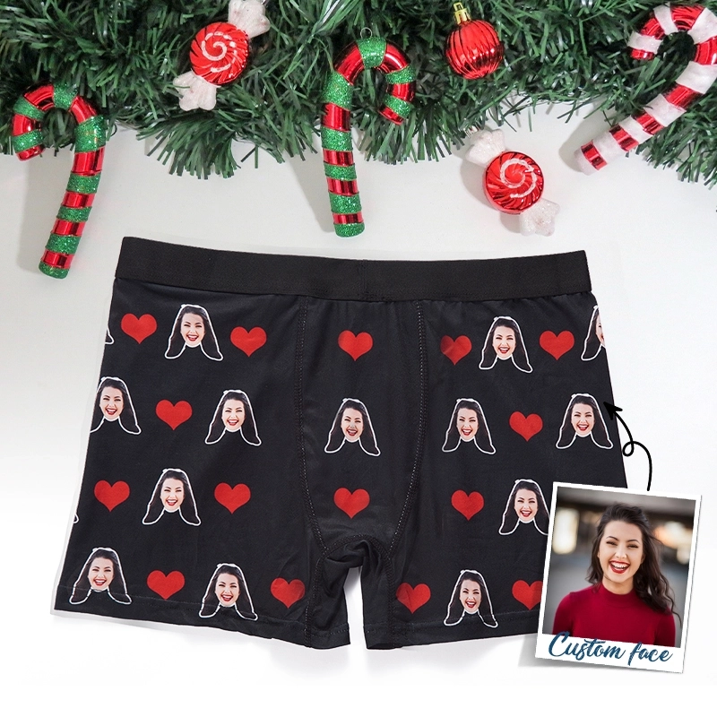 Romantic Custom Face Boxers - Personalized Heart Print Underwear - Valentine’s Day Gift Boxers for Men - Love Theme Boxer Shorts (3)