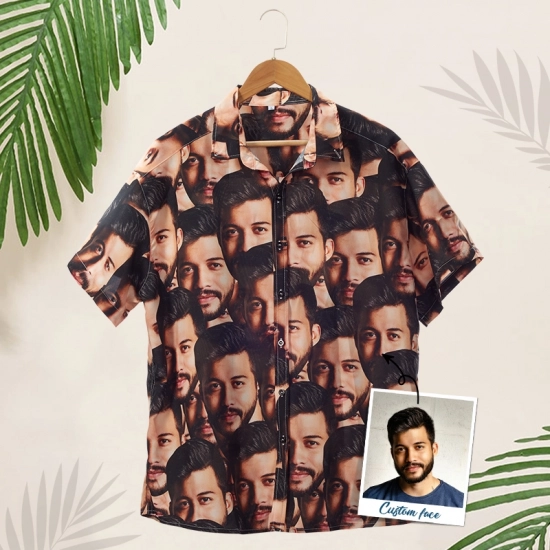 Custom Golf Shirt with Faces - Face Repeating on Shirt - Funny Dad Shirts - Best Dad Ever Personalized Shirt