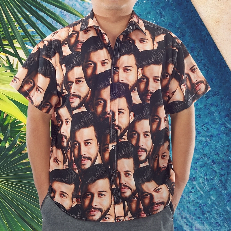 Custom Golf Shirt with Faces - Face Repeating on Shirt - Funny Dad Shirts - Best Dad Ever Personalized Shirt (2)