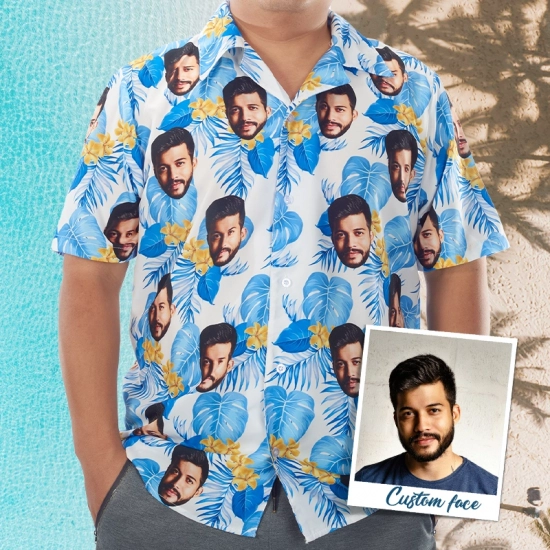 Custom Hawaiian Shirt for Men - Kid's Floral Print Hawaiian Shirt - Father's Day Hawaiian Shirt with Kids' Faces