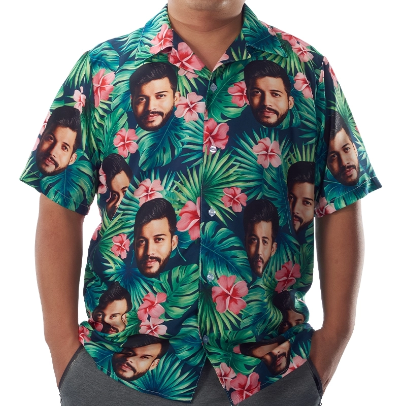 Custom Hawaiian Shirts with Face - Customized Leaves & Flowers Hawaiian Shirt - Personalized Summer Beachwear for Men and Women (4)
