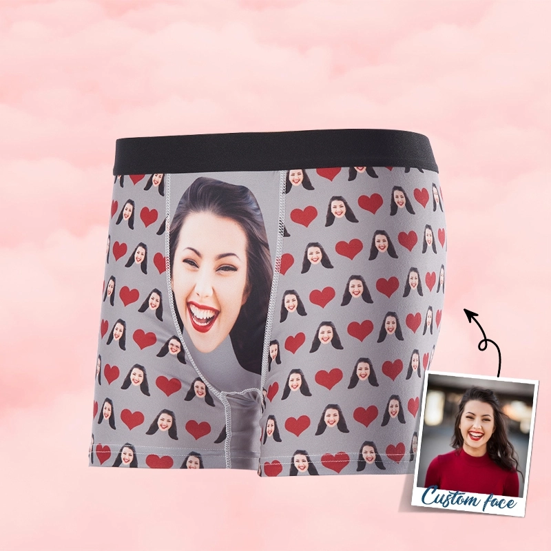 Personalized Face Boxer Shorts - Custom Heart Print Boxers for Men - Romantic Face Underwear Gift - Unique Custom Photo Valentine Boxers
