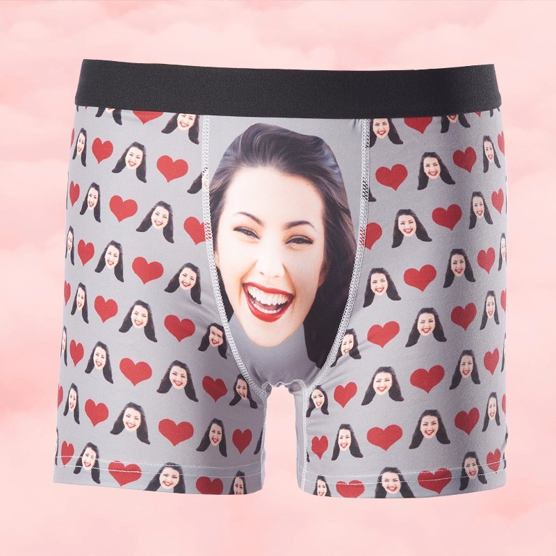 Personalized Face Boxer Shorts - Custom Heart Print Boxers for Men - Romantic Face Underwear Gift - Unique Custom Photo Valentine Boxers (2)