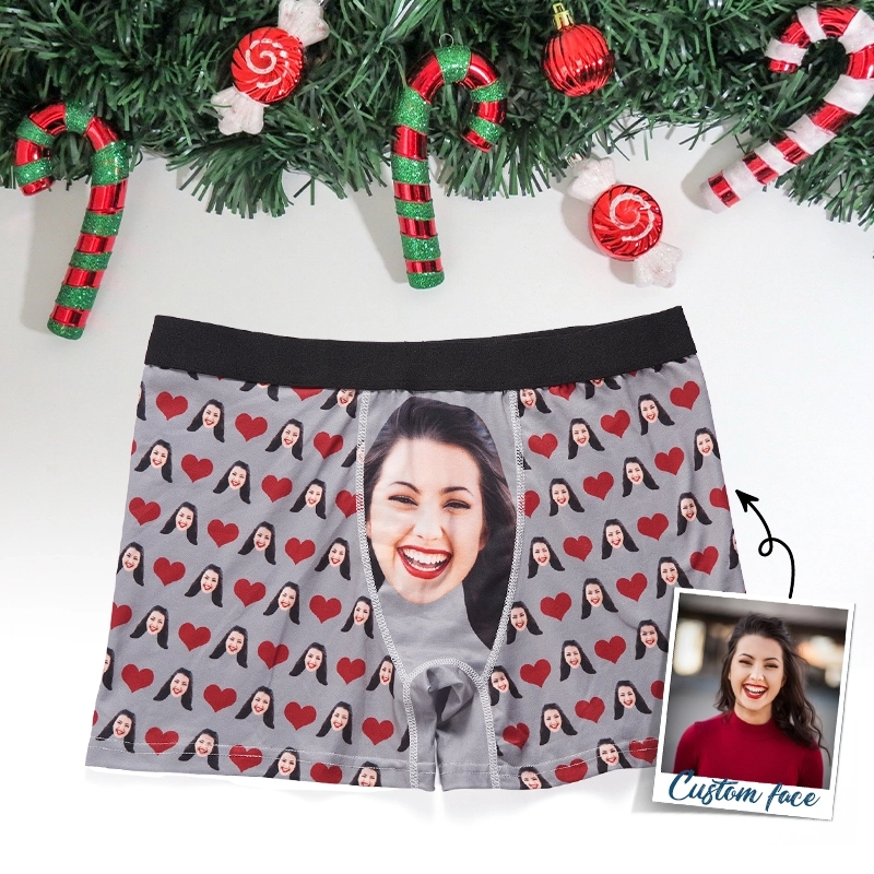 Personalized Face Boxer Shorts - Custom Heart Print Boxers for Men - Romantic Face Underwear Gift - Unique Custom Photo Valentine Boxers (3)
