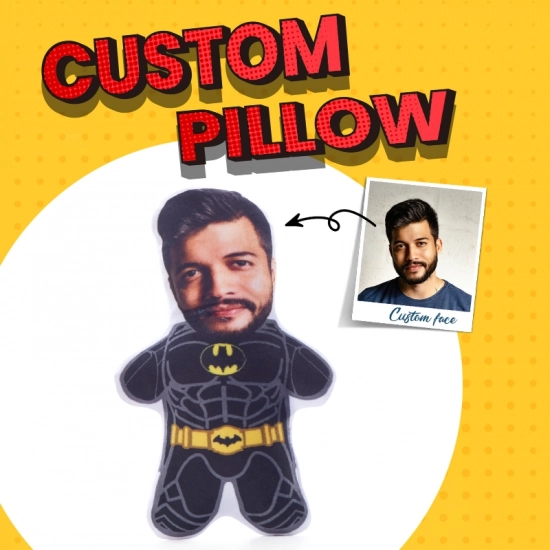 Custom Picture Pillow - Personalized Superhero Cushion with Face - Custom Pillow with Picture for Funny Gifts Custom Picture Pillow - Personalized Superhero Cushion with Face - Custom Pillow with Picture for Funny Gifts