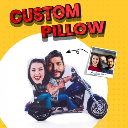 Personalized Biker Pillow - Custom Motorcycle Couple Plush - Unique Rider Gift - Couple Face Pillow for Special Occasions