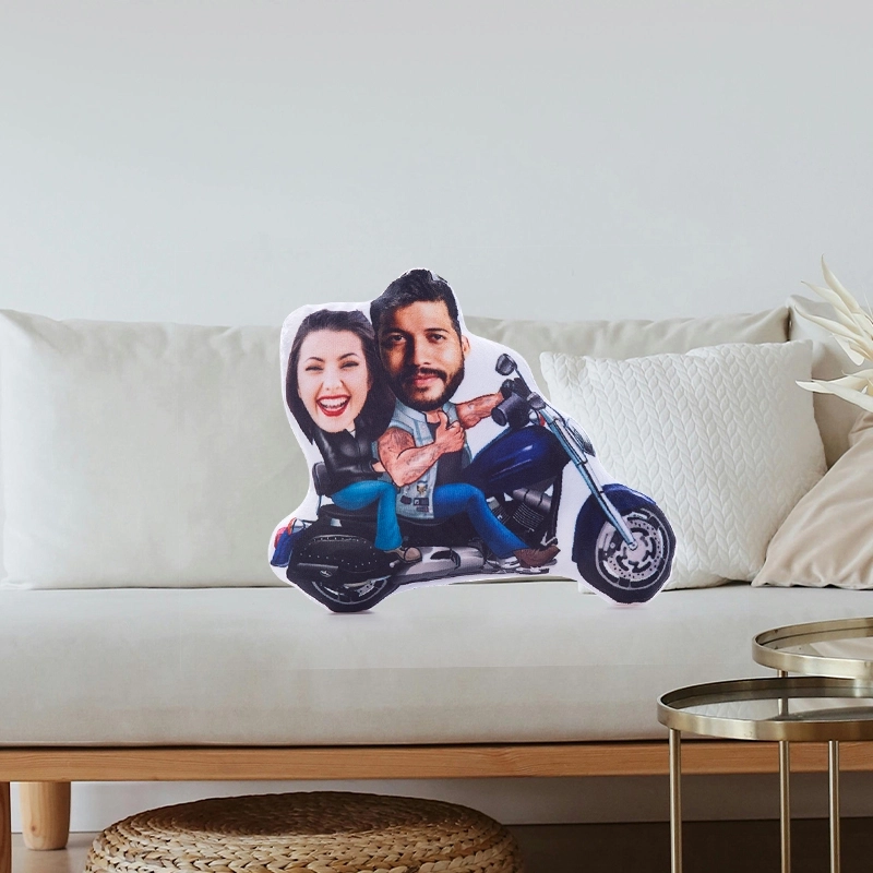 Personalized Biker Pillow - Custom Motorcycle Couple Plush - Unique Rider Gift - Couple Face Pillow for Special Occasions (4)