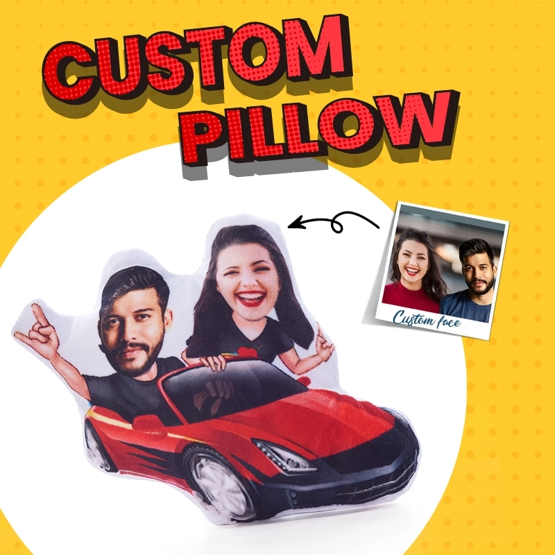 Personalized Car Pillow - Custom Face Ride Pillow - Couple Adventure Plush - Unique Driving Gift for Special Occasions