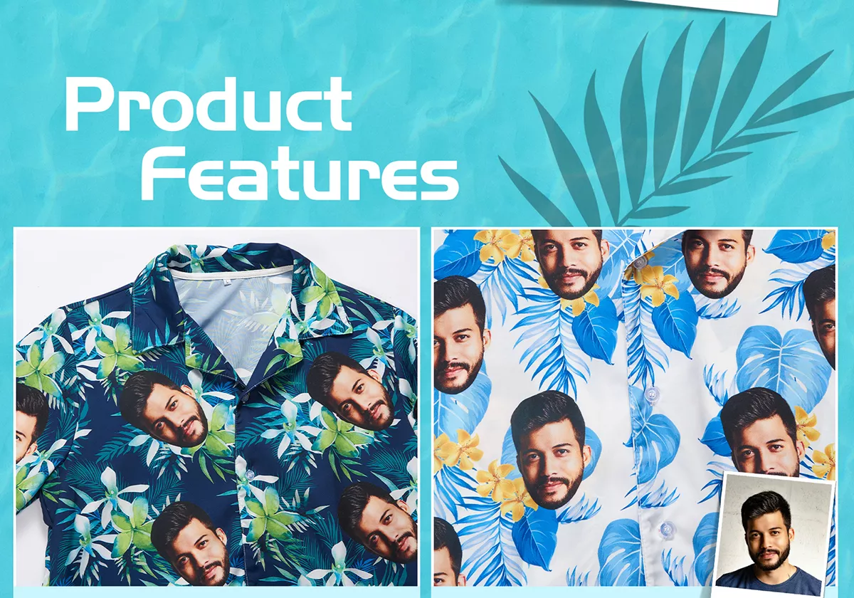 Custom Face Leaves & Flowers Hawaiian Shirt