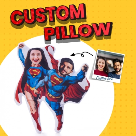 Superhero Couple Pillow - Custom Duo Face Pillow - Personalized Hero Plush - Unique Couple Face Cushion Gift Superhero Couple Pillow - Custom Duo Face Pillow - Personalized Hero Plush - Unique Couple Face Cushion Gift