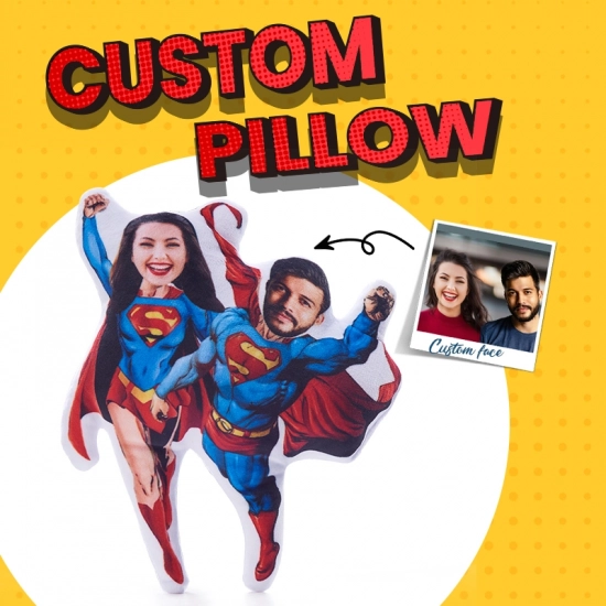 Superhero Couple Pillow - Custom Duo Face Pillow - Personalized Hero Plush - Unique Couple Face Cushion Gift