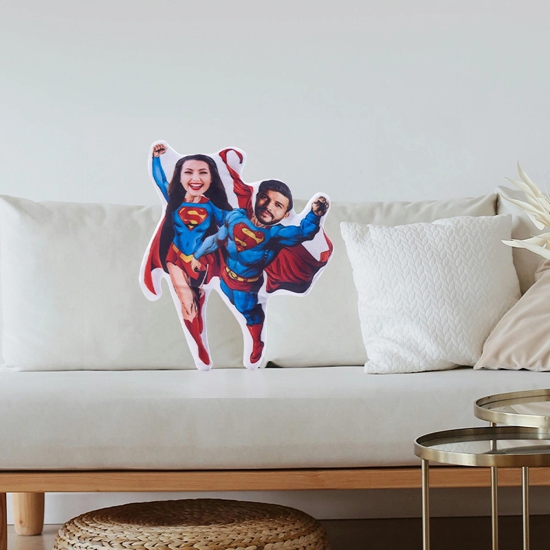 Superhero Couple Pillow - Custom Duo Face Pillow - Personalized Hero Plush - Unique Couple Face Cushion Gift (4)